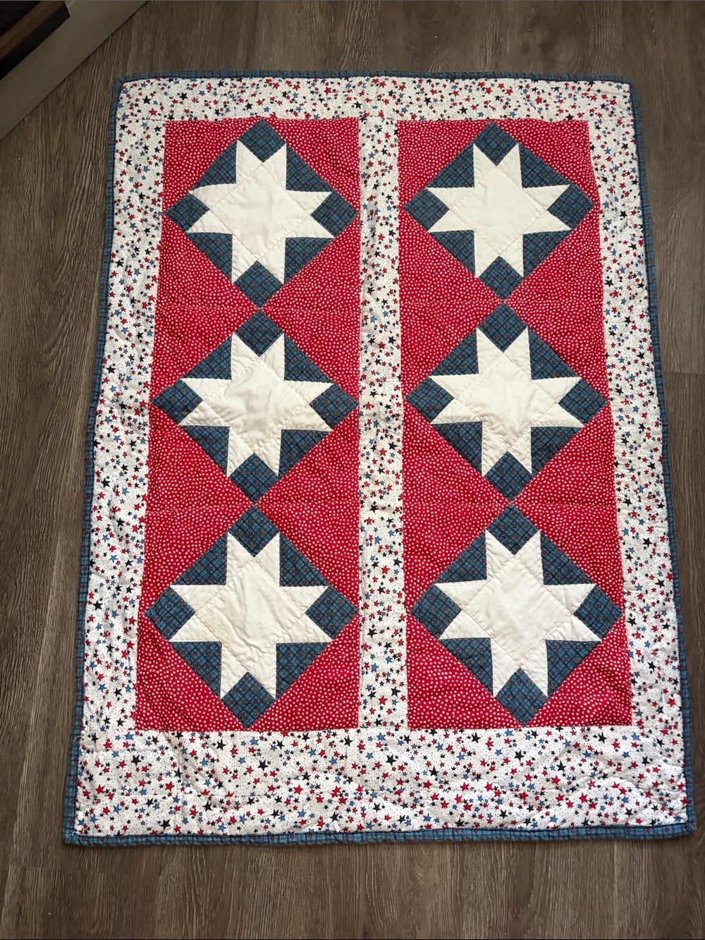 Handmade Star Patchwork Quilt - Red, White & Blue
